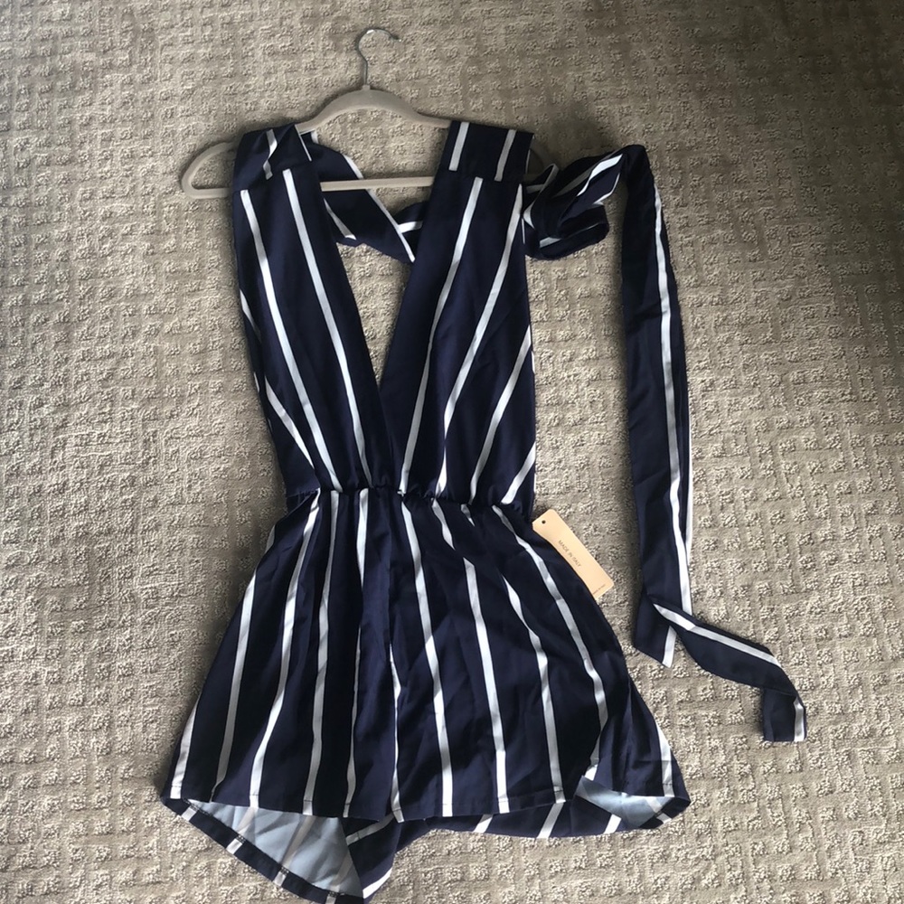 NWT Navy/white stripe romper